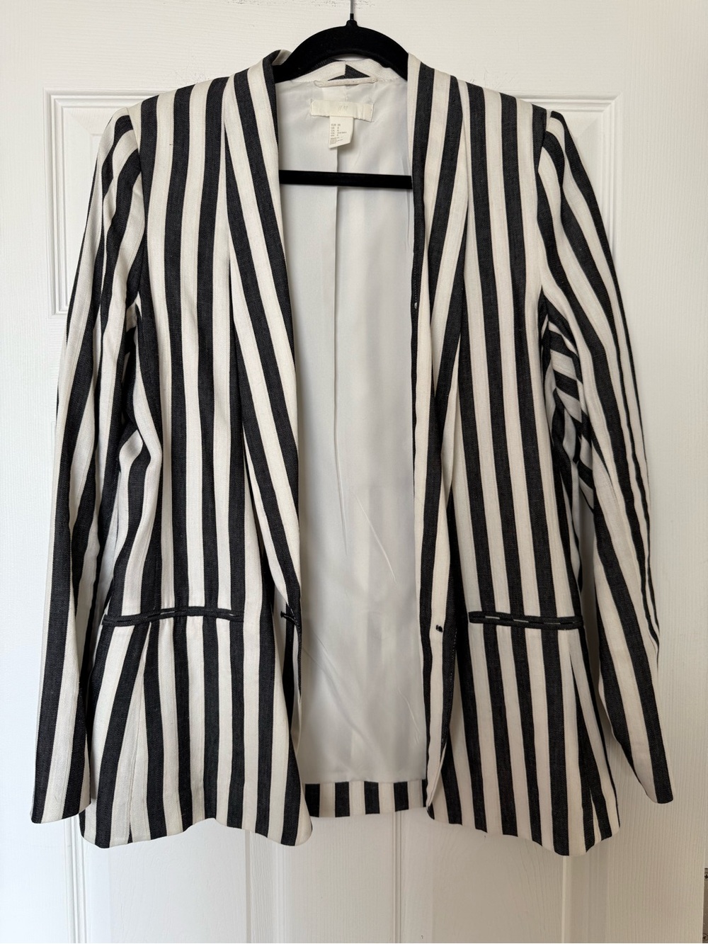 H&M Dark Gray & White Vertical Stripe Open Blazer